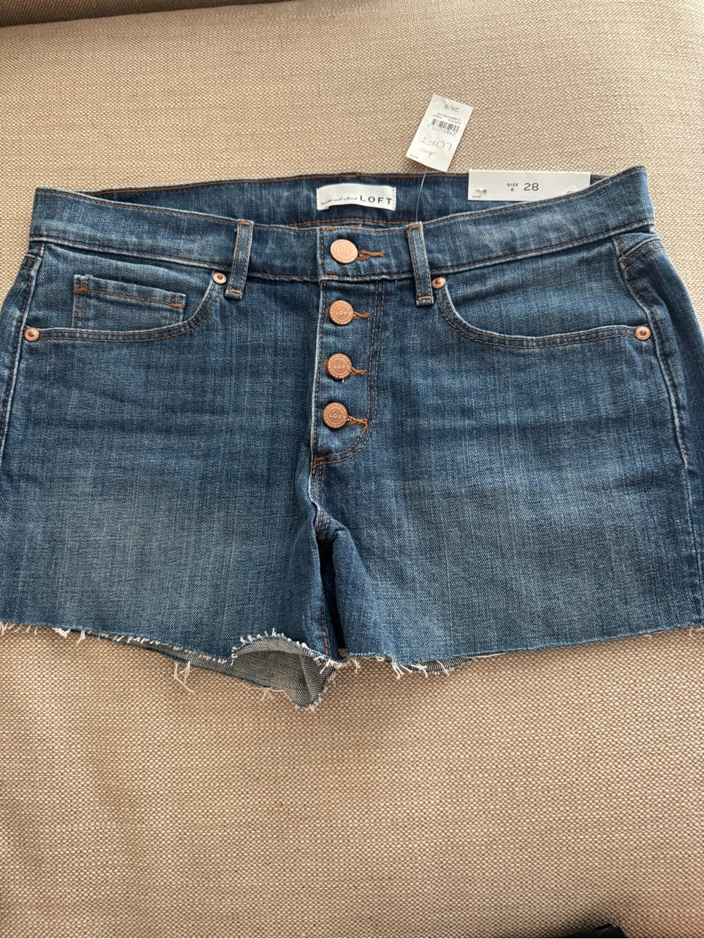 NWT LOFT Women's Dark Blue Denim Jean Shorts with Button Fly